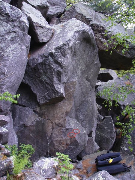 Bud White starts on the two holds pictured and moves left into the crack system before moving up and right into Smooth Operator.