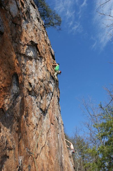 Red Wall <br>
<br>
Axis (Bold As Love) (5.11+) mixed<br>
<br>
Crowders Mountain State Park, North Carolina