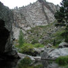 The left side of the Gate Rocks of Lower Duck Creek Canyon offer a 400 ft slab wall with huge dike just E of the Cone.