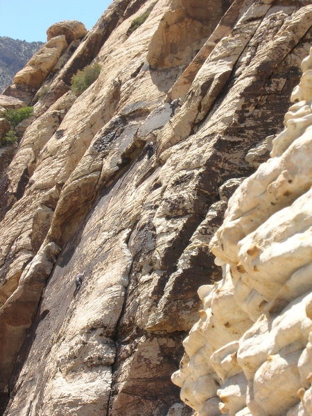 Climbers on Johnny Vegas, taken from The Friar.