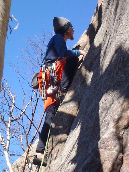 Leading up Eat Yourself A Pie 5.8+ at Barkeater in the Adirondacks