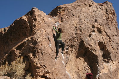 Warming up on the Corner route, near the top.<br>
<br>
(Jackie Trejo)