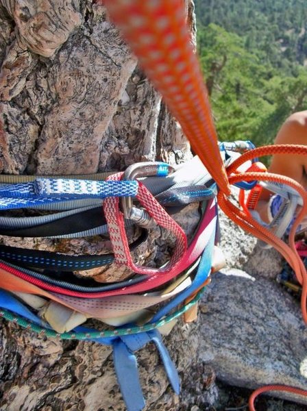 Ridiculous amount of webbing for rappel up in Tahquitz, CA