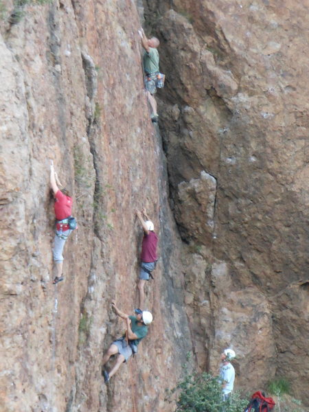 The pattern is definitely full!!
<br>
Leaders climbing on the Left Flank;
<br>
"Wet Bush," "Morning Glory," "B-Line," and "Black Tide" respectively.