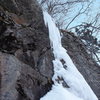 The junky ice at the top which I knocked down to get to the nice crack underneath.  In better years, this ice may be more solid.