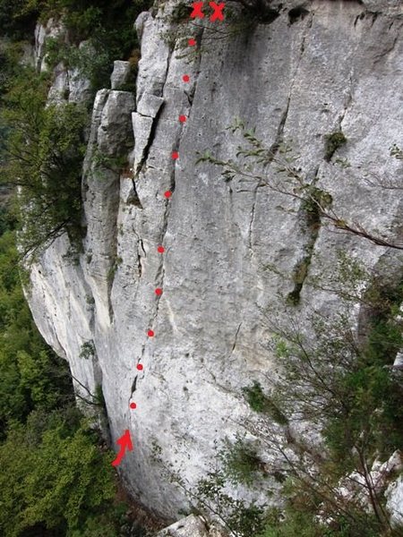 Location of La Torre's first pitch start and belay station