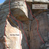 Cat Eye alcove routes (L->R): Knob Boy Arete, Cat Eye Face, Corner Cling, and  Face It You're a Flake.