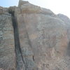 Bolt Wall (right) and Bolt Wall Chimney. Bumbly Wall routes just left of chimney (many V0 options).