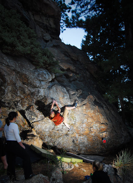 Jake about to cruise through the crux into to topout of Troll Cave at Three Sisters Park. <br>
<br>
5/21/10.<br>
<br>
http://andylibrande.com/news/