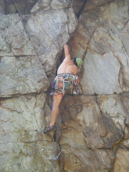 Middle Finger Wall<br>
<br>
The Bear (5.7) trad<br>
<br>
Crowders Mountain State Park, North Carolina