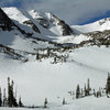 Looking into Odessa Gorge with (L to R), Flattop Mtn East Couloir, The Hourglass, West Couloir, and Ptarmigan Glacier - taken March 11th, 2012.