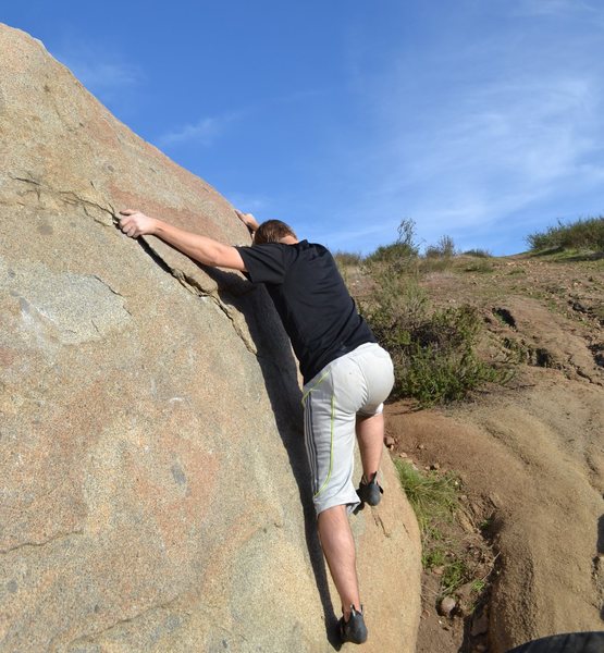 Starting position of "Hollow Flake", using right handhold which may or may not be off route.