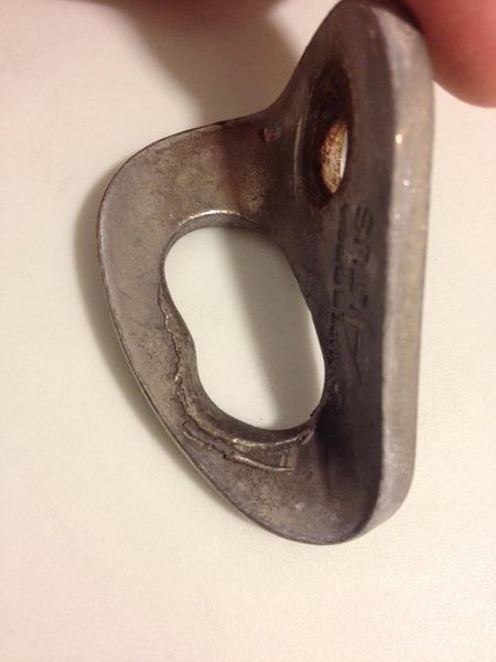 Altus titanium hanger that was on the crux (upper crux) bolt of Pump-o-rama.