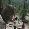 Mike B. snagging the the jug on Probocis.  Photo by Dean Cool.