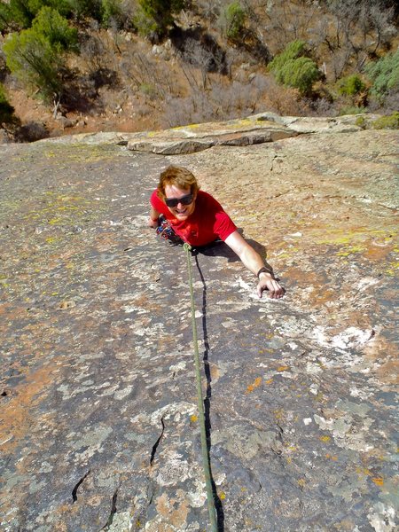 Tim cruises the 3rd and final .10- slabby pitch (that I think is the hardest/ scariest part of the route...).