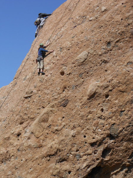 Climbers on the Egg. The climber in the foreground is on "Boneyard."