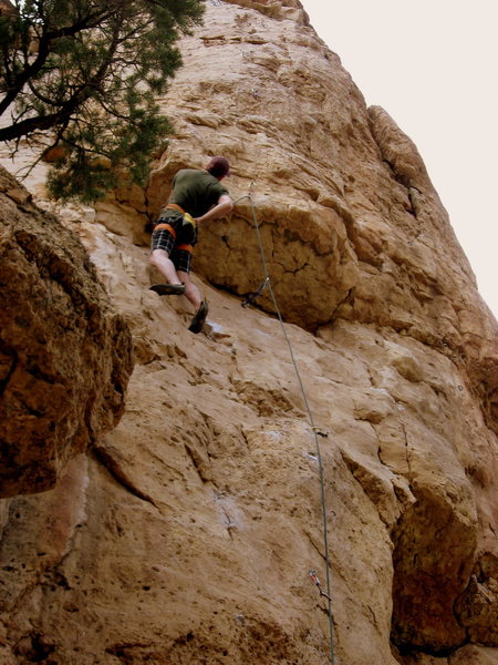 This is what the climb looks like from the ground.  It's the leftmost route on this part of the wall.