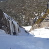 Skiing back down to the first rappel.  