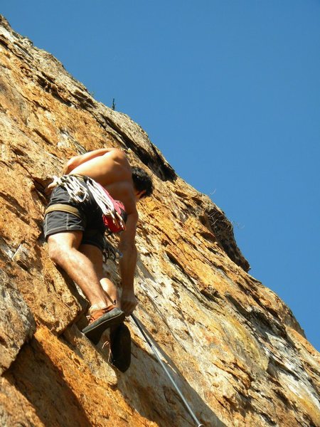 Red Wall<br>
<br>
Master Beta (5.10) sport<br>
<br>
Crowders Mountain State Park, North Carolina