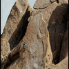 Climber on The Hermit, Pillar of Thoth.<br>
Photo by Blitzo.