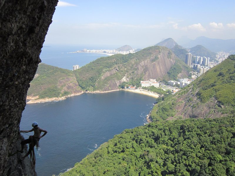 Climbing on the Totem, on Pao de Acucar (Sugarloaf).