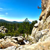 Mandie rapping off Coyote Wall, Holcomb Valley Pinnacles