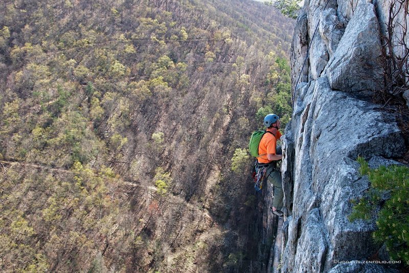 Jon coming through the crux on the second pitch.