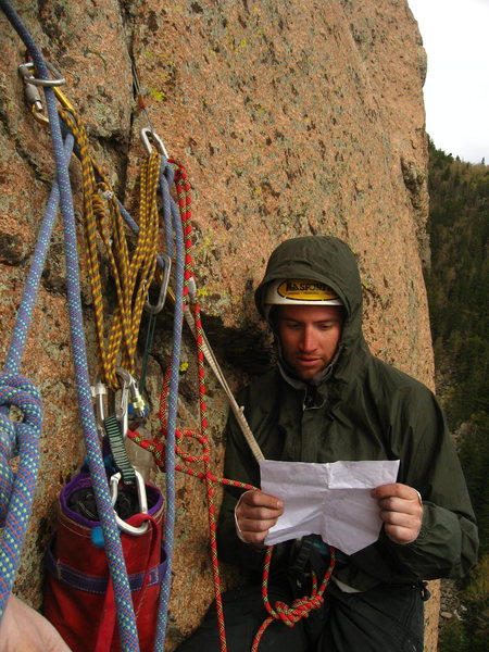 Jason Patton topo in hand on Little Yellow Jacket.