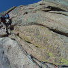 Starting the 2nd pitch and just about to start the traverse right. 