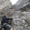 Climbing buddy Taylor Robbins starting up a Top-Roped "Grifter" 5.10a/b at The Killer Crag, Ogden Canyon 