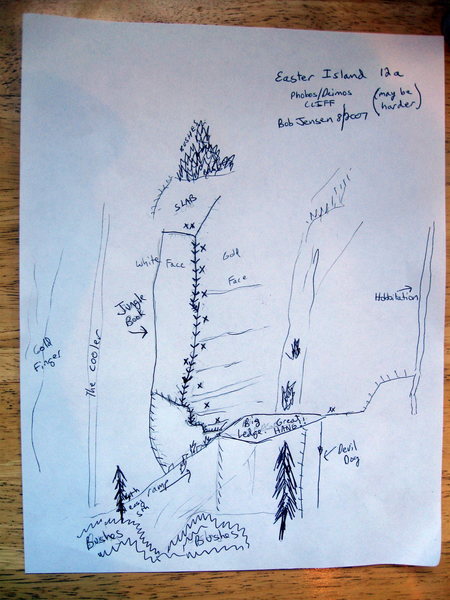 topo that shows only 9 bolts.  The route has 11 and they are all on the right side of the arete.   This topo is to get you there.  Sport Route