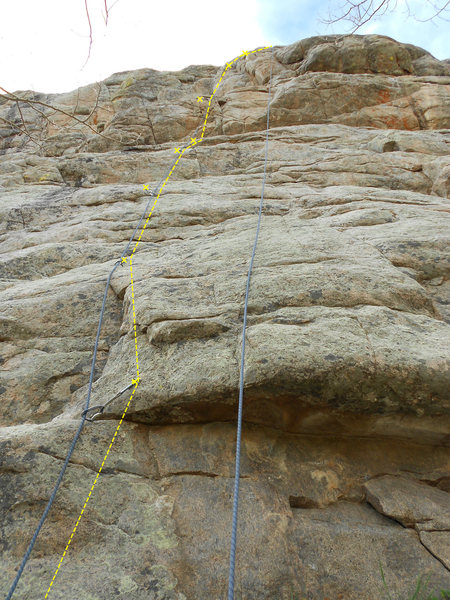 The location of Intoxica route on Beehive Buttress.