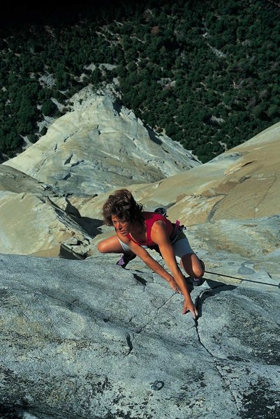 John Bachar photo of Lynn Hill, last pitch of The Nose.