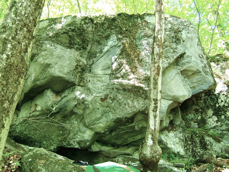 Right side of the boulder.  18'-20' Tall, with at least 3 good lines on it.  Obviously still needs some cleaning.