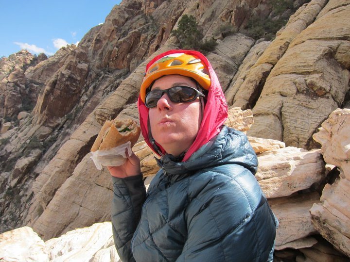 Polly eating lunch at the top of lotta balls