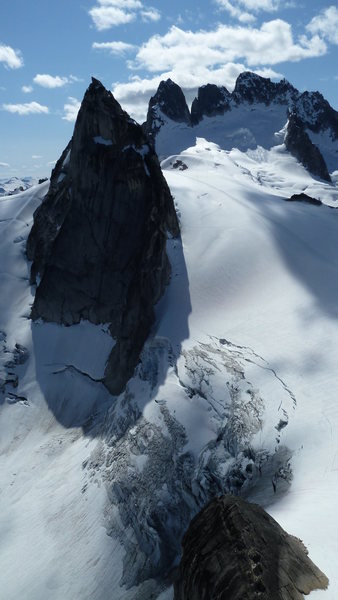 Pigeon Spire and the Howsers as seen from Surfs Up ledge