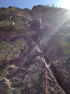 Me leading the third pitch of Heavy Weather..