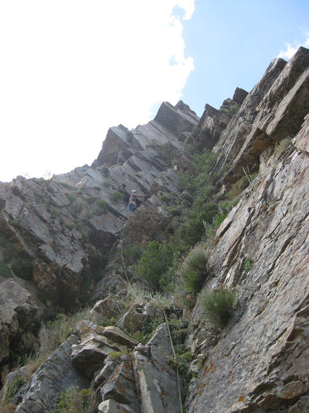 Jacob getting into the fun dihedral part on pitch 2.