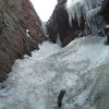 Looking at the upper pitch above the crux, good climbing conditions, June 2, '12.