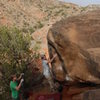 Lance on the Lonesome Wasp boulder in Palo Duro Canyon