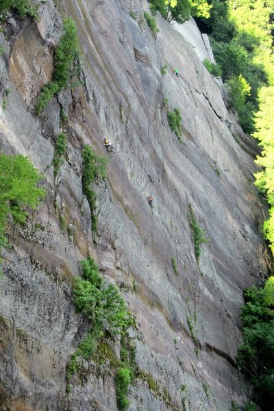 looking down at the tin air face from the overlook... jeff and jared on rapid transit and someone on thin air...