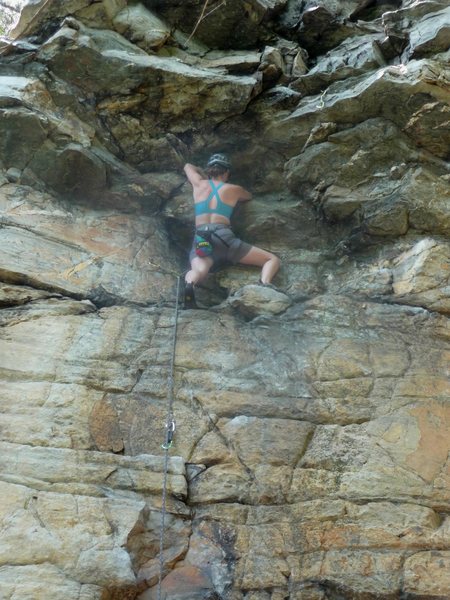 Leading Herculean Test 5.11, Pilot Mountain.  Photo courtesy of Lloyd Ramsey