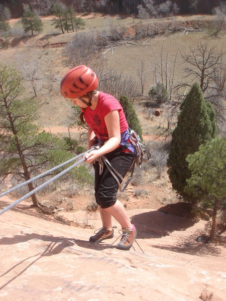 Gabby starts her first ever rappel.