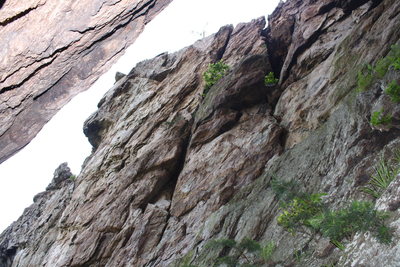 Two Pitch Wall<br>
<br>
The Intimidator (5.8) trad<br>
Trash Compactor (5.5) trad<br>
<br>
Crowders Mountain State Park, North Carolina