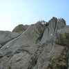 East face of the Wheeler-Newsome Wall (aka Hong Wall).<br>
1 - Tick Fever (5.11a)<br>
2 - Wing Nut (5.11c)