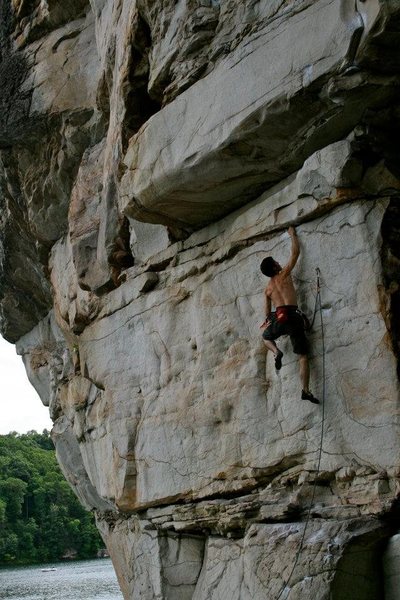 Fun jump move to start Reckless Abandon, Summersville Lake.