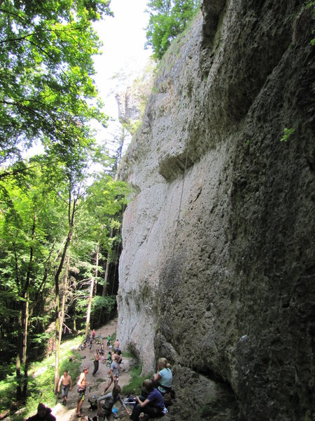 Relatively normal climbing scene at the Rote Wand. ...at least until the sun comes around to shine on the rock!