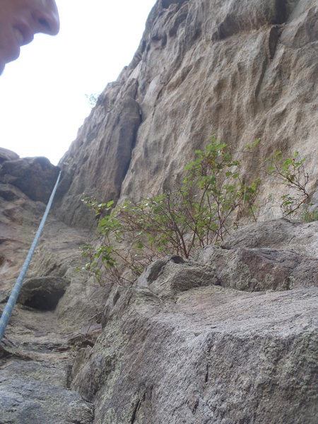 Dihedral at top on rappel to clean the anchor. You can see the mini-roof above that I found pretty exciting.