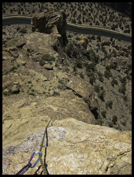 Looking from the summit of Brogan Spire down the very runout 5.5x West Ridge - heads up climbing in a cool position.   