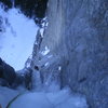 Looking down pitch 2, halfway to the belay.